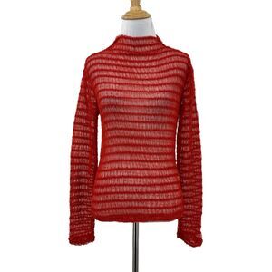 Maeve Top Womens XS Extra Small Red Long Sleeve Sheer Bow Dot Mesh Anthropologie